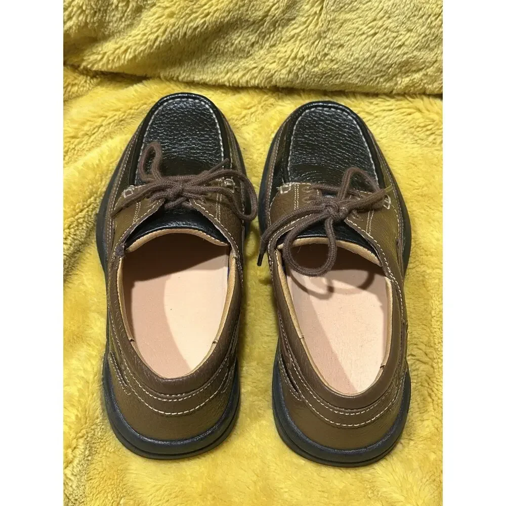 Dr. Comfort Patrick Men's 8.5M Brown Black Leather Therapeutic Boat Shoes.